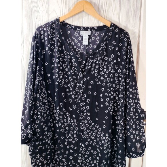 Catherines Womens Blouse 4X Black Star Lightweight FREE SHIPPING! - Picture 2 of 12